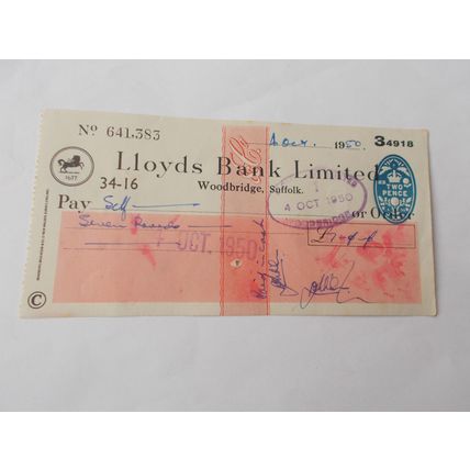 LLOYDS /CHEQUE USED 4. 10. 1950 (13/01)