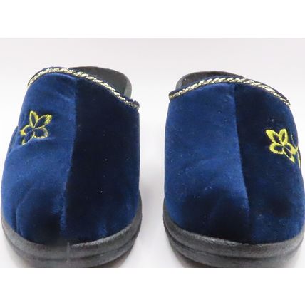 Ladies Mules Slippers Blue with Gold Trim & Flower Detail Wedge Heel Size 4