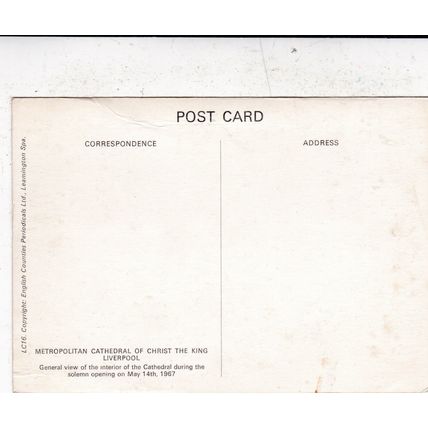 Liverpool Cathedral During the Solemn Opening Postcard unused creased