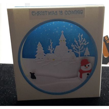 UNIQUE HAND MADE CARD - Christmas xmas snowman rabbit church porthole box style