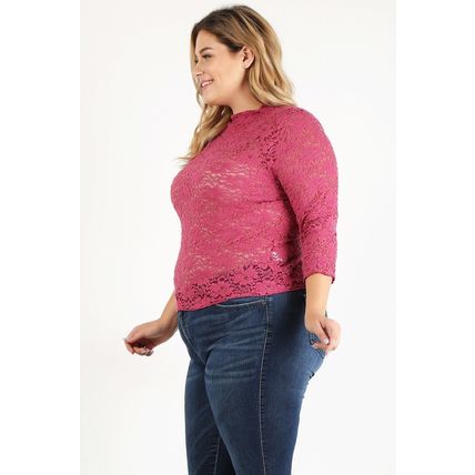 Plus Size Sheer Lace Fitted Top