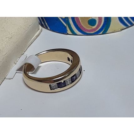 Estate .85ctw Natural Princess Diam&Rd Saph 14Kt Y/Gold S-3.5 Channel Band#20154