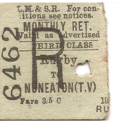 L.M.S.R. Edmondson Ticket - Rugby to Nuneaton Thames Valley