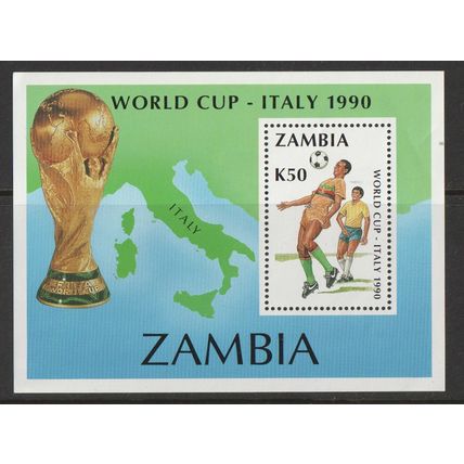 ZAMBIA 1990 - World Cup Italy - k50 mini sheet - Trophy - Map - MNH