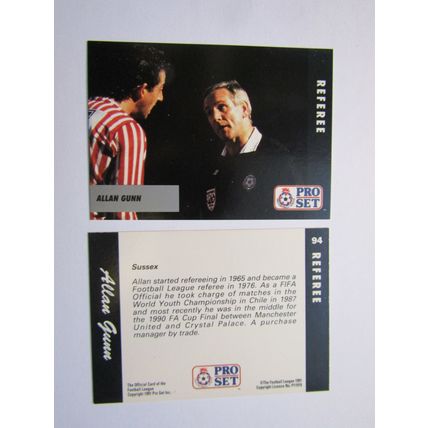 94. Referee - Allan Gunn - Pro Set 1990/91 Football Fixture List Card (ef1)