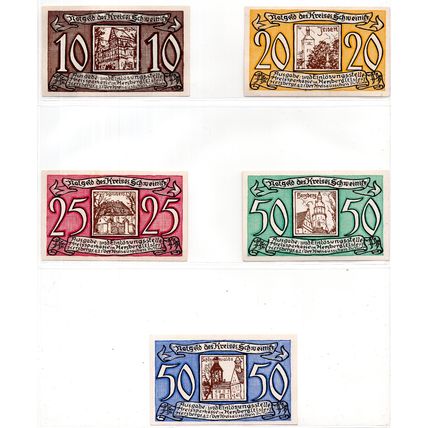 1921 Germany Schweinitz Notgeld Set of 5 Notes (1485)