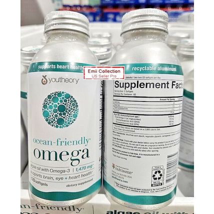 Youtheory Ocean-Friendly 1470mg Algae Oil with Omega-3 120 softgels (2 Bottles)