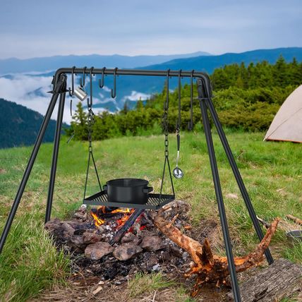 RELIANCER Grill Swing,Campfire Grill Cooking Stand W/8 Hooks & Storage Bag,Cast