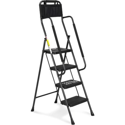 Hbtower Step Ladder with Handrails, Folding Step Stool with Attachable Tool Bag