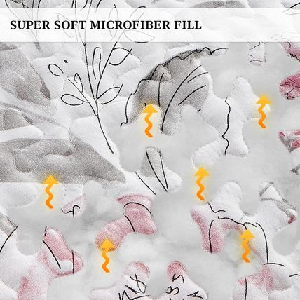 Flysheep Botanical Quilt Set King Size 3 Pieces, Blush Pink and Grey Flowers Pri