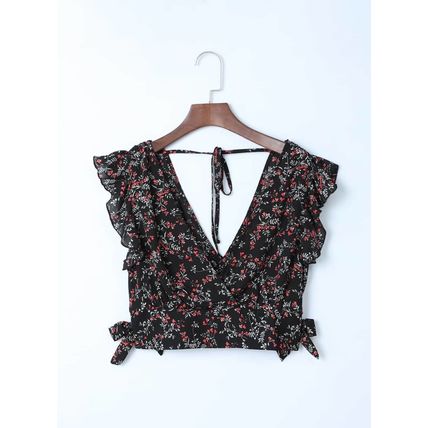 Black Multicolor Floral Ruffled Crop Top and Maxi Skirt Set
