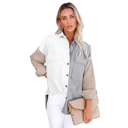 White Color Block Button Shirt with Pocket