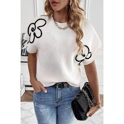 White Flower Embroidery Sweater Tee