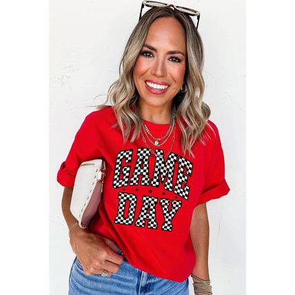 Red Checkered Game Day Graphic T Shirt