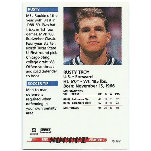 1991 Soccer Shots MSL - #050 - Rusty Troy