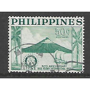 PHILIPPINES 1955 ANNIV ROTARY INTERNATIONAL 50c GREEN MAYON VOLCANO SG776 FU