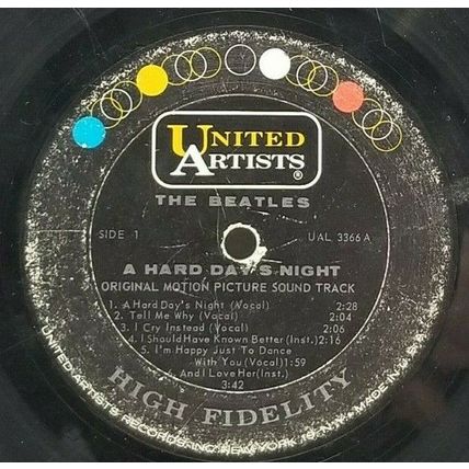 1964 The Beatles A Hard Day's Night Mono LP Vinyl UAL 3366 Original Soundtrack