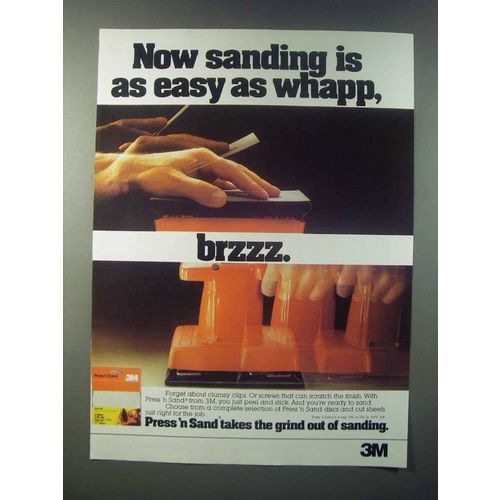1979 3M Press 'n Sand Discs and Cut Sheets Ad - Sanding as Easy as Whapp, Brzzz