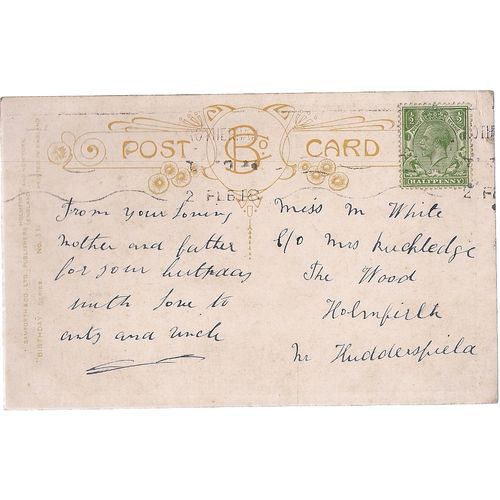 GOOD WISHES DAUGHTER'S BIRTHDAY used antique postcard by Bamforth & Co 1918 pm #