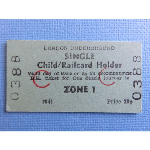 London Transport Single Child/Railcard Holder Zone 1 Ticket