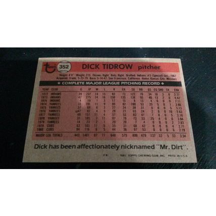 1981 Topps Card # 352 Dick Tidrow Excellent (5) Chicago Cubs