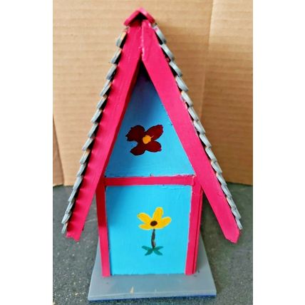 Handmade Homemade Folk Art Flower Spring Themed Decorative Indoor Birdhouse