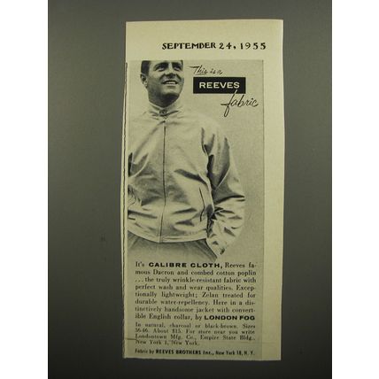 1955 Reeves Calibre Cloth Fabric Advertisement - London Fog Jacket