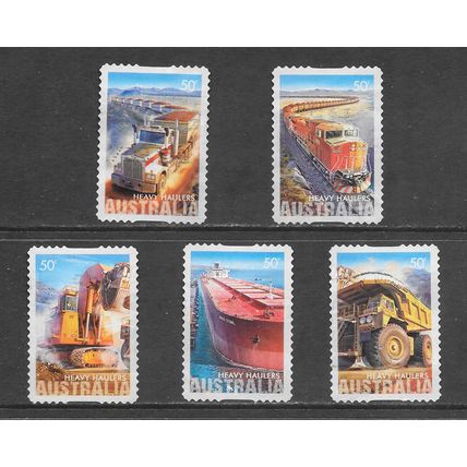 AUSTRALIA 2008 HEAVY HAULERS used set with border Road Train, Rail Train, Ship