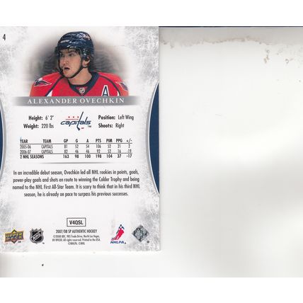 ALEXANDER OVECHKIN 2008 AUTOGRAPHED WASHINGTON CAPITALS STANLEY CUP CHAMPION LW