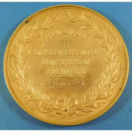 Vintage Large Gilt Bronze Medal Medallion & Box Bournemouth Culinaire Comp 77mm