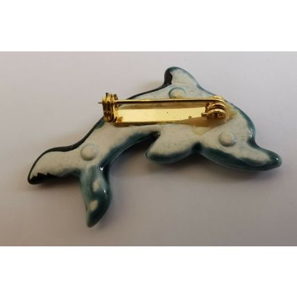 Unique Ceramic Porcelain Blue Dolphin Broche Brooch Broach