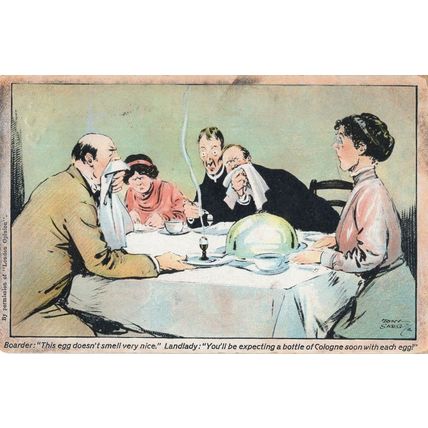 Dinner Party Rude Man Smelly Egg Bottle Of Cologne Old WW1 Comic Postcard