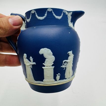 Antique Wedgwood Dipped Blue Pitchers England Jug Creamer Embossed Small
