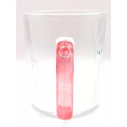 Ridged Glass Mug with Pink Handle 10 CM Cold Drinks Only Gift Summer Beverages