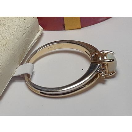 Estate 1/3ctw Natural Precious White Opal & Diam split shank 14Kt YG Ring #20090