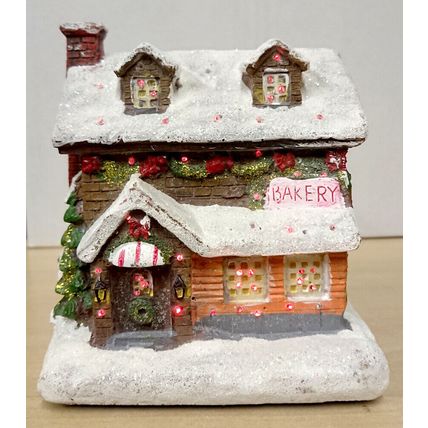 Miniature Snow Covered Light Colour Changing LED Christmas House Bakery Xmas