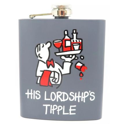 His Lordships Tipple Hip Flask Metal Grey 12 CM Screw Top Lid 7 0z Capacity
