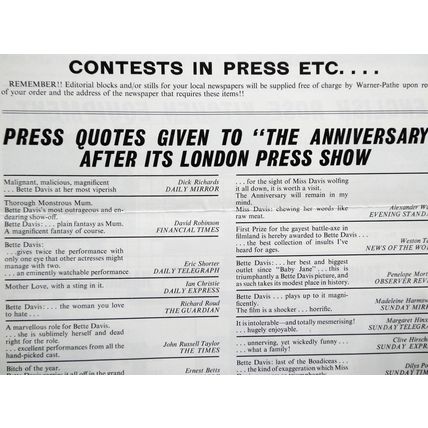 ANNIVERSARY, The (1968) vintage UK Pressbook ***Bette Davis***