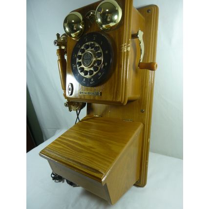 Crosley CR91W Solid Oak Home Telephone Phone Wall Mount Replica Rotary WORKS*