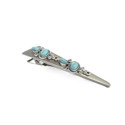Alligator hair clip turquoise blue stone western design metal 3 inch