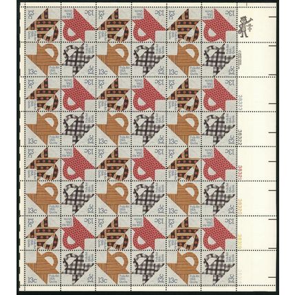 Basket Design Quilts Sheet of Forty Eight 13 Cent Postage Stamps Scott 1745-48