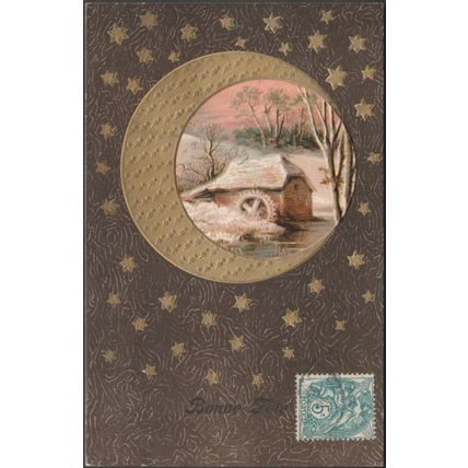 Bonne Fête - Étoiles d'Or et Croissant de Lune, 1906 - Gaufré CPA