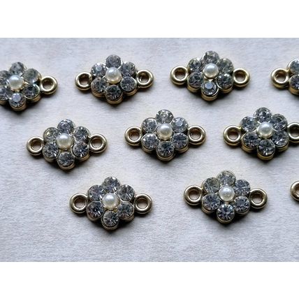 10 Pearl Rhinestone Connectors, Flower Shape, Glass Findings, Assorted Bracelet