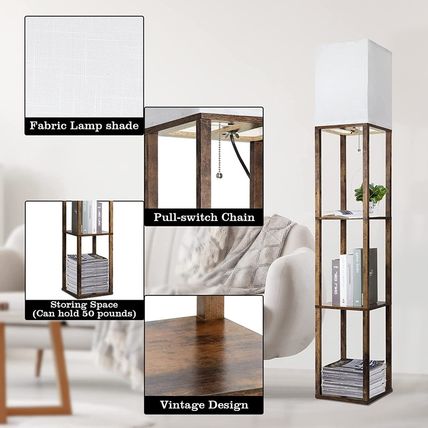 RUNTOP Floor Lamp with Shelves, Modern Shelf Lamp for Display Storage, 3 Color T