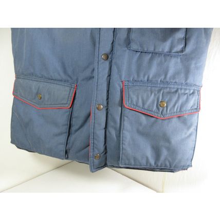 Vintage Alexander's Down Vest Large Cotton Polyester Blue Red Zip Snap Pockets