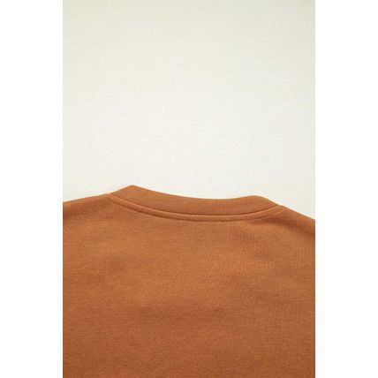 Chestnut Sequin Happy Halloween Graphic Notched Neck Long Sleeve Loose Top