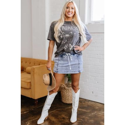 Dark Grey Kindness Butterflies Graphic Mineral Wash Loose Tee