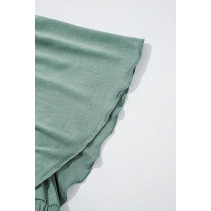 Green Textured V Neck Flutter Sleeve Ruffled Maxi Dress