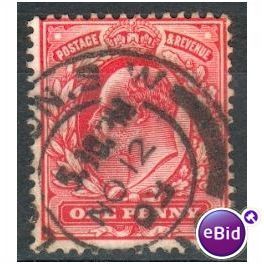 GB stamps 1902-10 KEV11 - 1d SG219 London 86