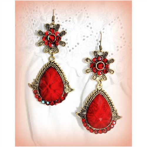 Large Tibetan Hill Tribe Style Red Crystal Hook Earrings Jewellery 560